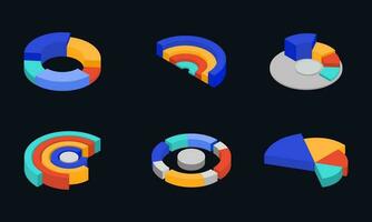 Colorful Different Shape of Pie Chart for Infographic Element Collection in 3D Style. vector
