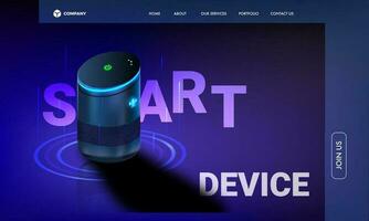 Landing Page or Hero Banner Design with Smart Voice Assistant Gadget, 3D Illustration. vector