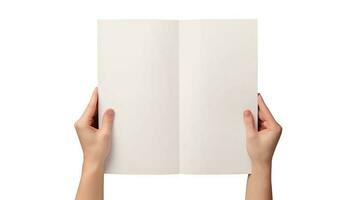 Top View Photo of Human Hand Holding Blank White Bi-Fold Paper.