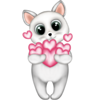 mano dibujado acuarela ilustración de bebé gatito con rosado corazones png