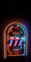 Marquee 777 Number on Neon Casino Arch Board or Frame and Copy Space. Gambling Concept. Generative AI Technology. photo