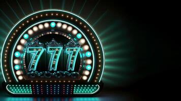 Marquee Lights Circular Frame or Board with 777 Number for Advertisement, Casino Game Concept. Technology. photo