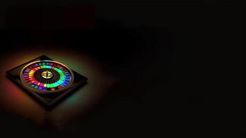 Colorful Glowing Roulette Wheel on Tablet Screen and Copy Space for Online Casino Game Concept. Generative AI Technology. photo