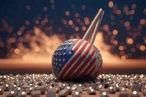 American Flag Ball on Silver Stones Background and Blurred Bokeh. Generative AI. photo