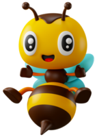 3D rendering cute honey bee cartoon character illustration png