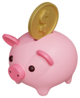 Piggy bank with coin 3d render illustration png