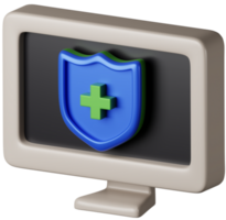 computadora salud cuidado proteger 3d representación icono ilustración png
