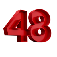 3d illustration de rouge nombre 48 ou quarante huit interne ombre png