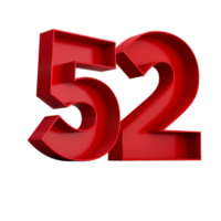 3d illustration de rouge nombre 52 ou cinquante deux interne ombre png