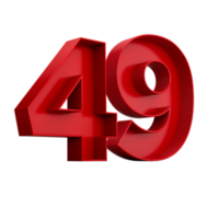 3d illustration of red number 49 or Forty Nine inner shadow png