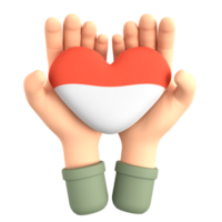 Indonesia independence day 3D icon praying hands with red and white heart png