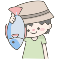 Cute pastel fisherman character png