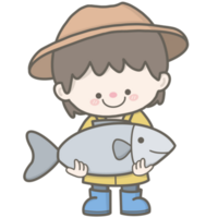 Cute pastel fisherman character png