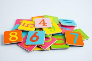 Math number colorful on white background, education study mathematics learning teach concept. photo