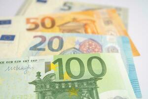 Euro banknotes on spreadsheet paper Banking Account, Investment Analytic research data economy, trading, Business company concept. photo