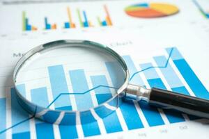 Magnifying glass on graph paper. Financial development, Banking Account, Statistics, Investment Analytic research data economy, Business concept. photo