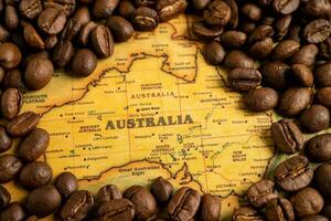 Bangkok, Thailand March 14, 2023 Coffee bean on Australia map, import export trade online commerce concept. photo