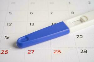 Pregnancy test on calendar, contraception health and medicine. photo