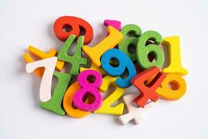 Math number colorful on white background, education study mathematics learning teach concept. photo