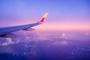 View airplane cloudy blue colorful photo