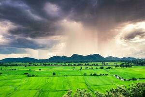 Mountain green field raining storm phenomenon photo