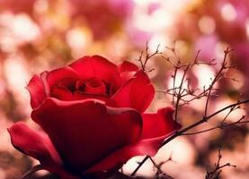 Red rose soft branch sweet colorful photo