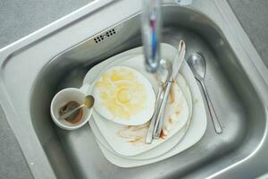 Dirty dishes in the sink photo