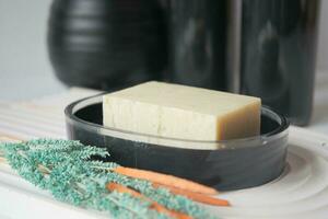 natural soap bar on table photo