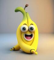 Cute cartoon banana clip art, children illustration, graphic resource. AI photo