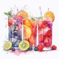 Cocktails with fresh fruits, berries and mint. AI generated photo