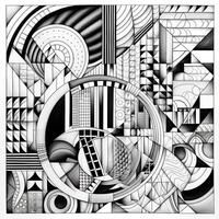 Monochrome abstract geometric background with repeating shapes and lines. Black and white grunge retro patterns. . photo