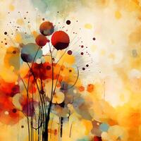 The color splats. Autumn composition. Abstract watercolor illustration of autumn motifs in grunge style. photo