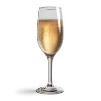 A glass of champagne with bubbles on white background. . photo