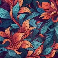 Blue-red floral background. Abstract pattern for printing on fabric or paper. photo