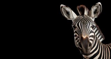 Zebra on a black background studio portrait. Grevy's zebra Equus grevyi Generative AI photo