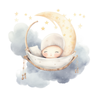 Cute watercolor baby good night moon Illustration AI Generative png