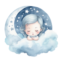 mignonne aquarelle bébé bien nuit lune illustration ai génératif png