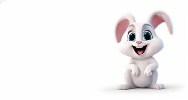 Cute white bunny isolated on white background with copy space. photo