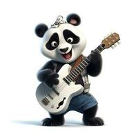 linda panda jugando guitarra. oso en un blanco antecedentes. generativo ai foto