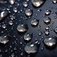 Drops of pure water, rain isolated on dark gray background. Blur. photo