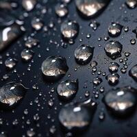 Drops of pure water, rain isolated on dark gray background. Blur. Generative AI photo