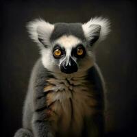 Lemur close-up studio portrait on black. Generative AI photo