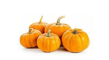 Bright pumpkins are isolated on a white background with space to copy. Bright orange vegetables. Generative AI photo