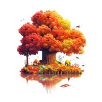 Autumn tree composition in pixel art style on a white background. Generative AI photo