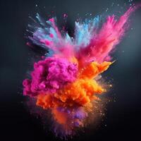 Colorful powder explosion isolated on black background, abstract background Generative AI photo