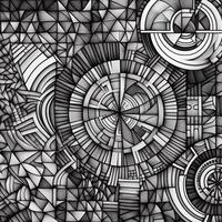 Geometric patterns with repeating shapes and lines. Black and white grunge retro background. photo