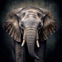 A massive savannah elephant close-up on a black background. Generative AI photo