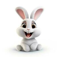 Cute white fluffy bunny. Cartoon mascot isolated on a white background. Generative AI photo