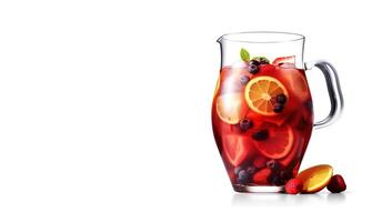 A jug of red sangria on a white background. Food and drink menu illustration. Generative AI photo