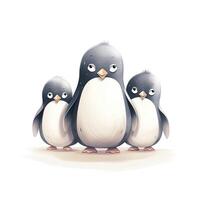 Cartoon penguins on a white background. Generative AI photo